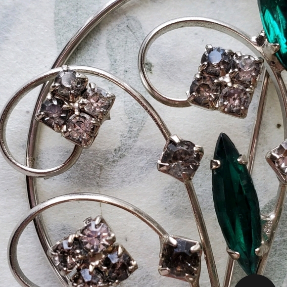 Vintage Antique Large Rhinestone Brooch Pin Art Deco Rhinestones Flower Floral - Picture 6 of 13